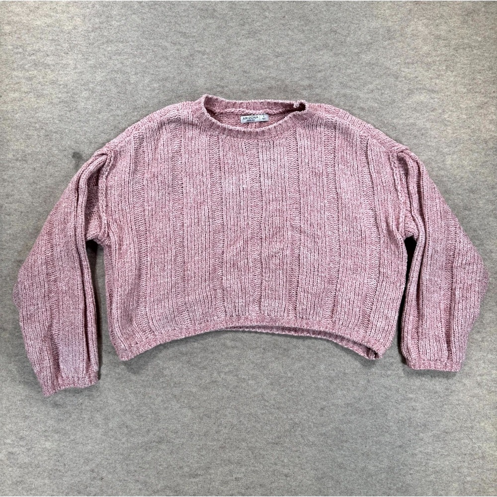 Arizona Jean Co Sweater Womens Small Pink Vertical Ribbed Round Neck Pullover